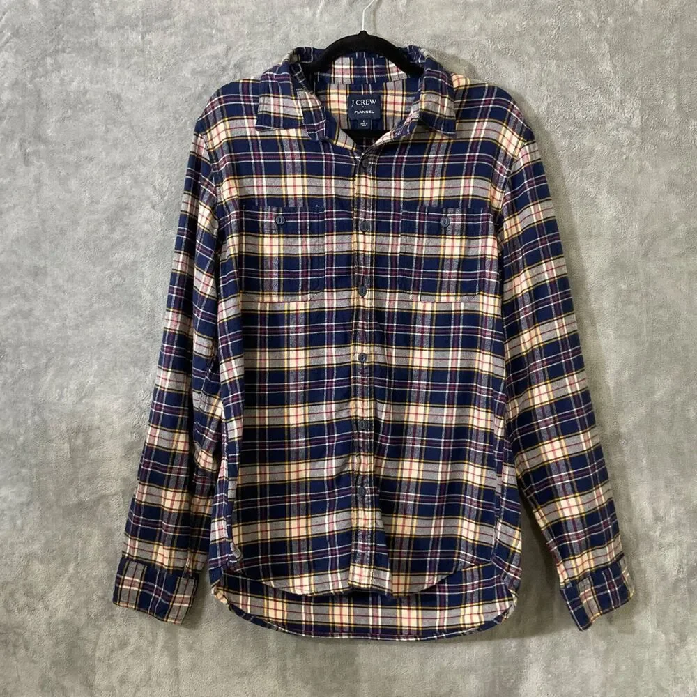 J.Crew Men's 100% Cotton Flannel Plaid  shirt men’s Large Blue/pink